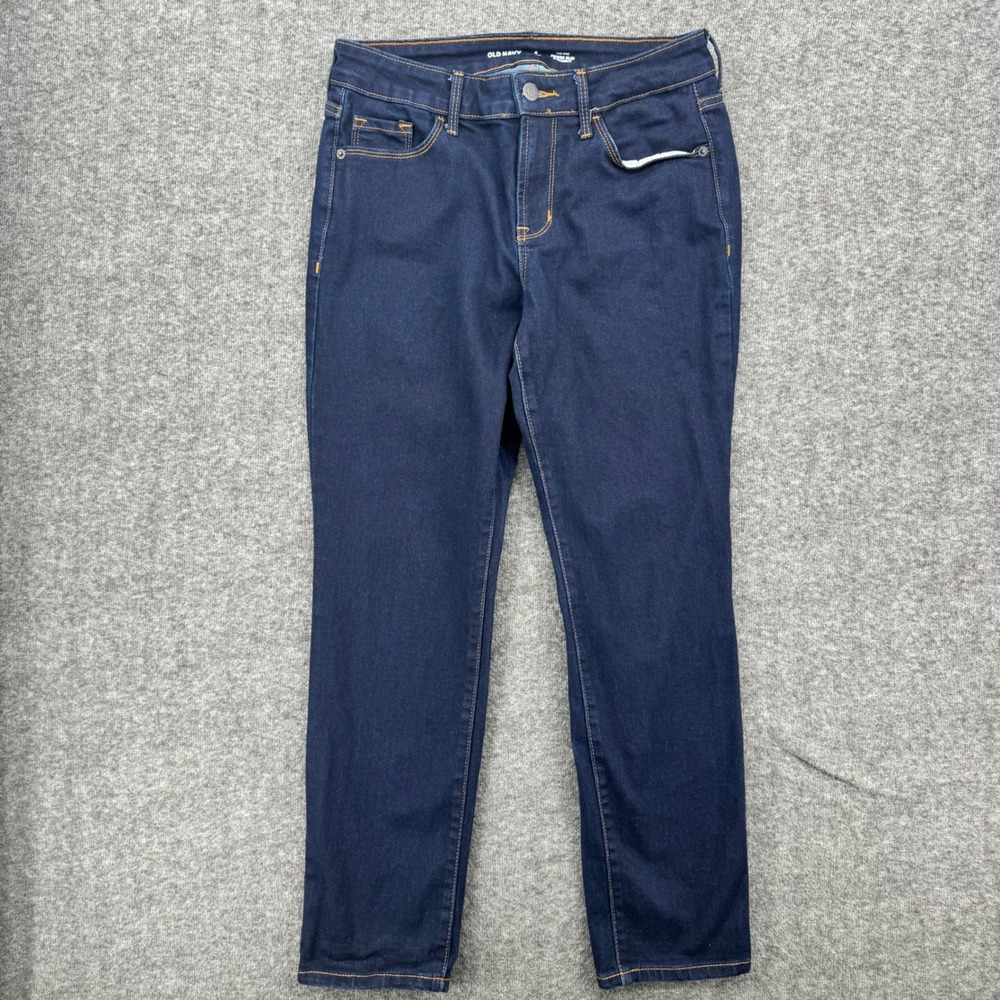 Old Navy Power Slim Straight Jeans Womens 4 Short Dark Wash Mid Rise Denim